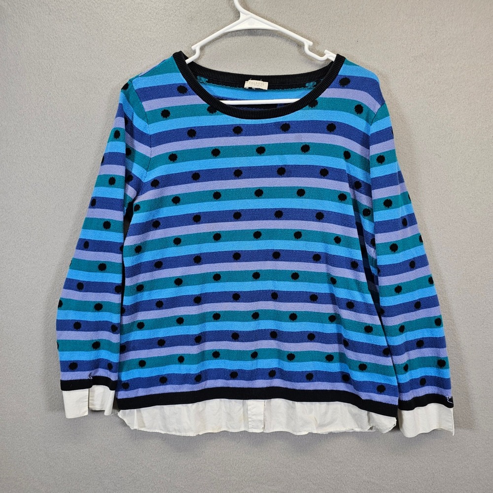 Talbots Petites Striped Polka Dot Sweater Layered Look Blue Purple